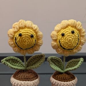 Cheerful Yellow Crochet Sunflower Pair